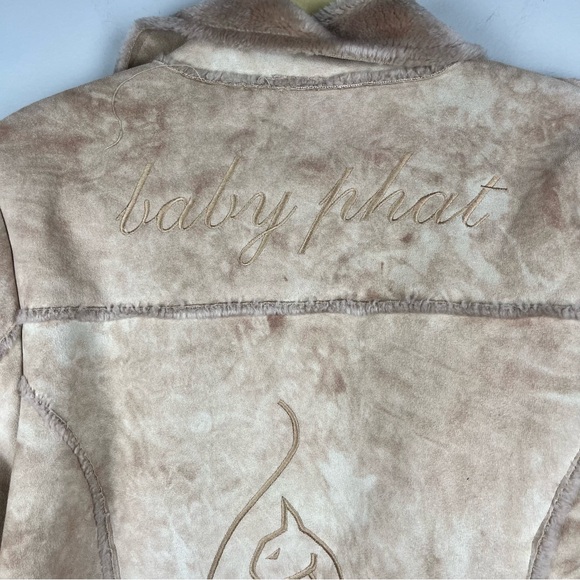 Vintage Baby Phat Faux Suede Jacket Faux Fur Large Tan 90s Y2K Coat Winter READ - Picture 7 of 11